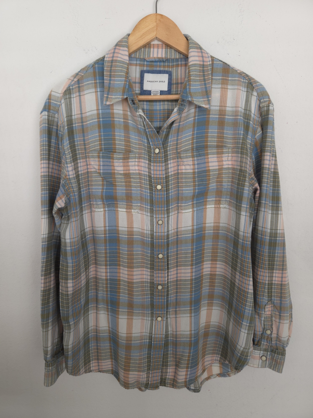 American Eagle Plaid Cotton Viscose Snap Button Flannel Shirt - XS